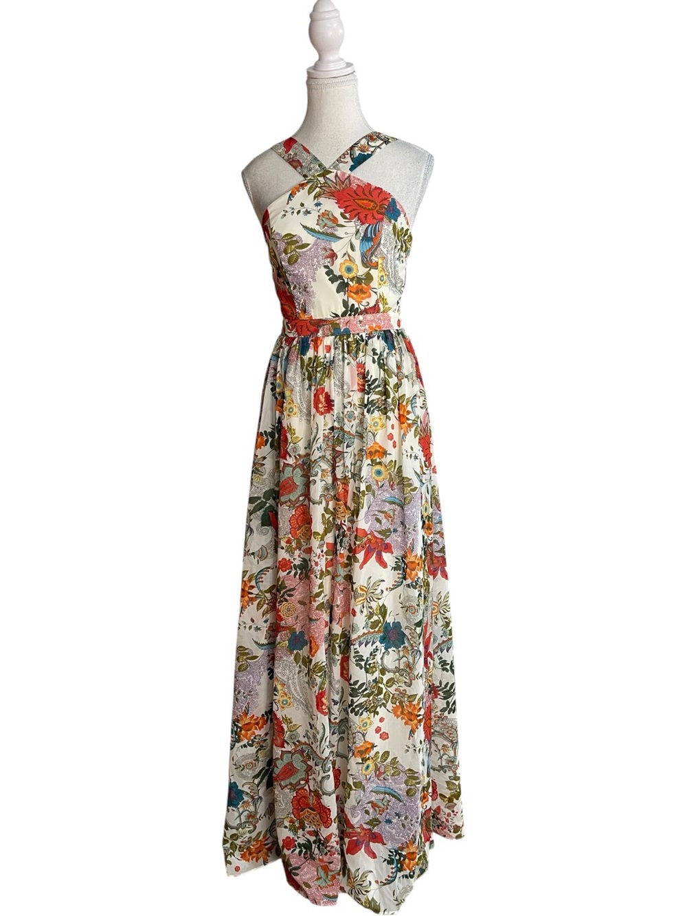 Lulus Lilja Floral Print Halter Maxi Dress Cream Multicolor